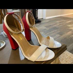 White & red heels